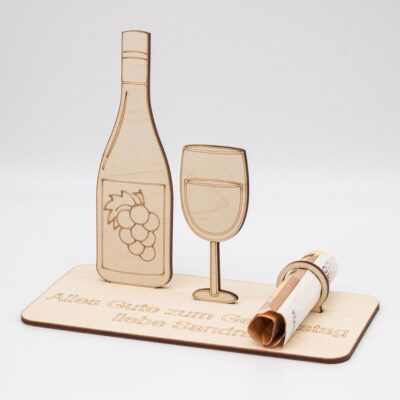 Geldgeschenk Weinflasche - aus Holz personalisiert
