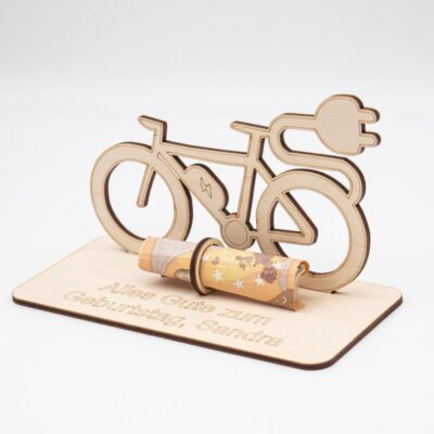 Geldgeschenk Elektrofahrrad - aus Holz personalisiert