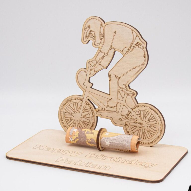 Geldgeschenk mit BMX Fahrer - aus Holz personalisiert