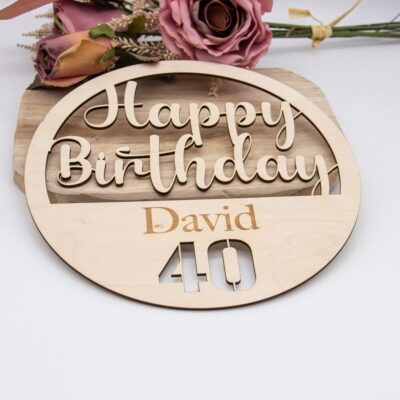 Holzschild Happy Birthday rund