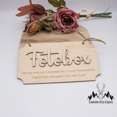 Holzschild Fotobox/Fotoecke