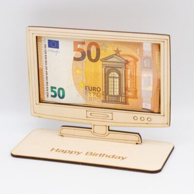 Geldgeschenk Fernseher - aus Holz personalisiert