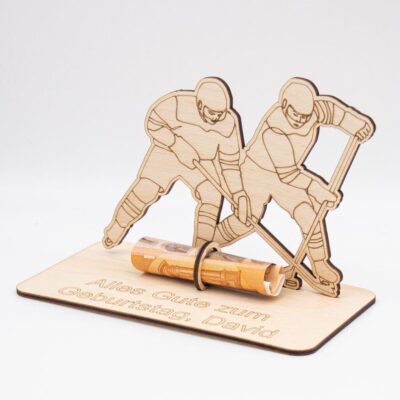 Personalisiertes Geldgeschenk Eishockey aus Holz – Geschenk für Eishockey-Fans