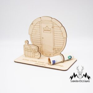 Geldgeschenk Sauna – aus Holz personalisiert