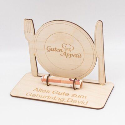 Geldgeschenk Besteck - aus Holz personalisiert