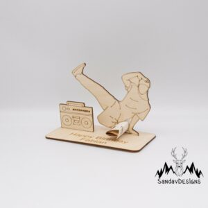 Geldgeschenk Breakdance – aus Holz personalisiert