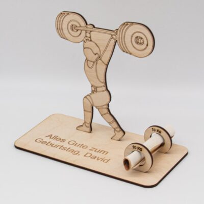 Geldgeschenk Kraftsport - aus Holz personalisiert