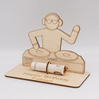 Geldgeschenk DJ - aus Holz personalisiert