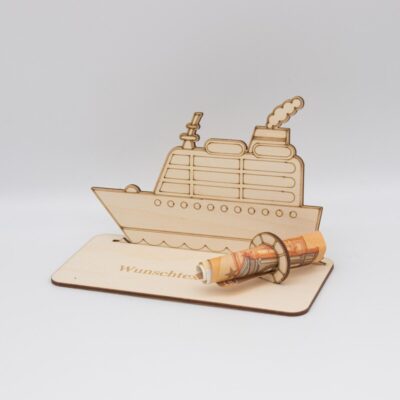 Geldgeschenk Kreuzfahrtschiff - aus Holz personalisiert