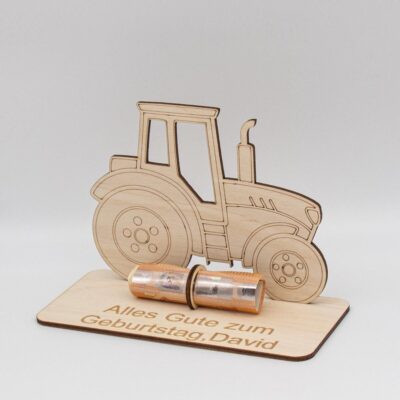 Geldgeschenk Traktor - aus Holz personalisiert