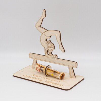 Geldgeschenk Turnen - aus Holz personalisiert