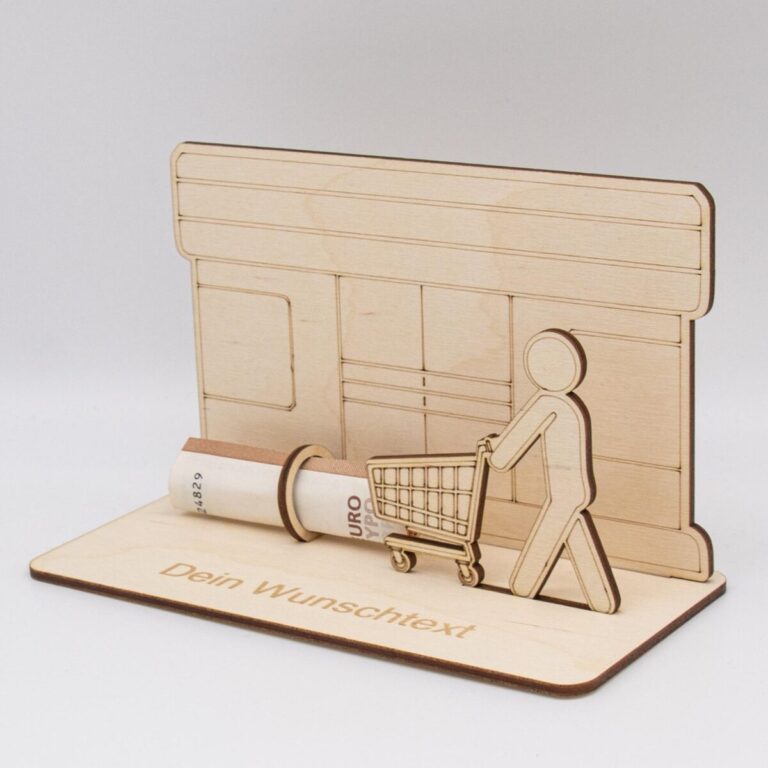 Geldgeschenk Supermarkt - aus Holz personalisiert