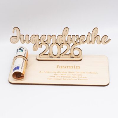 Geldgeschenk Jugendweihe 2026 - personalisiert aus Holz – modernes Jugendweihe Geschenk mit Name