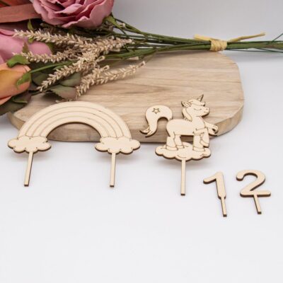 Caketopper Einhorn mit Regenbogen – Kuchenaufsatz für Geburtstage & Partys