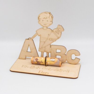 Geldgeschenk Schulanfang Junge - Geschenk zur Einschulung - aus Holz personalisiert