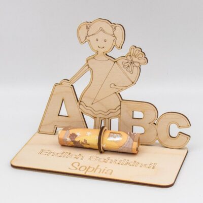 Geldgeschenk Schulanfang Mädchen -Geschenk zur Einschulung - aus Holz personalisiert