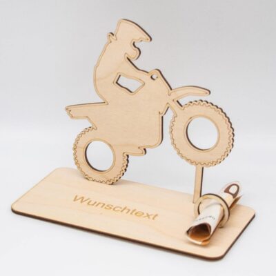 Geldgeschenk Motocross - aus Holz personalisiert