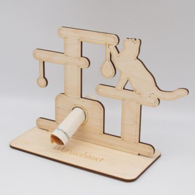 Geldgeschenk Kratzbaum/Katze - aus Holz personalisiert