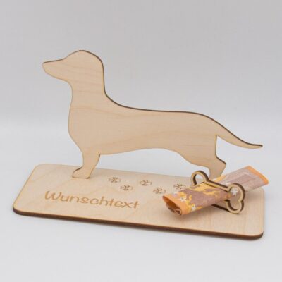 Geldgeschenk Dackel - aus Holz personalisiert