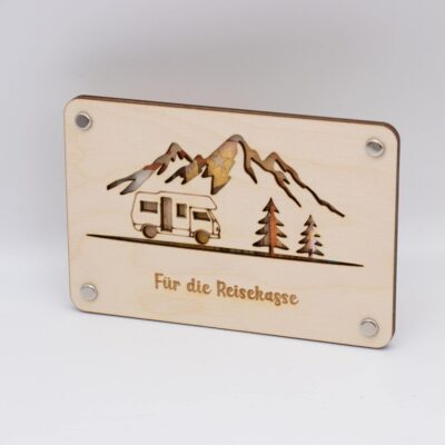 Holzkarte - Geldkarte - Geldgeschenk Wohnmobil ( 10x 15 cm )