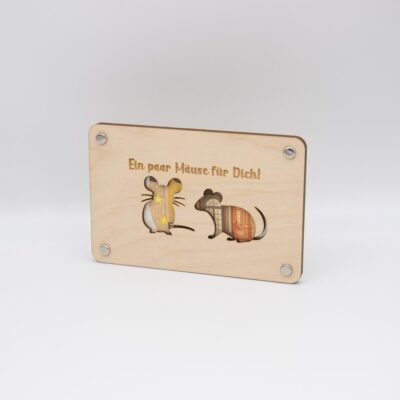 Holzkarte - Geldkarte - Geldgeschenk Mäuse ( 10x 15 cm )