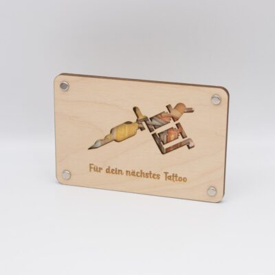 Holzkarte - Geldkarte - Geldgeschenk Tattoo ( 10x 15 cm )