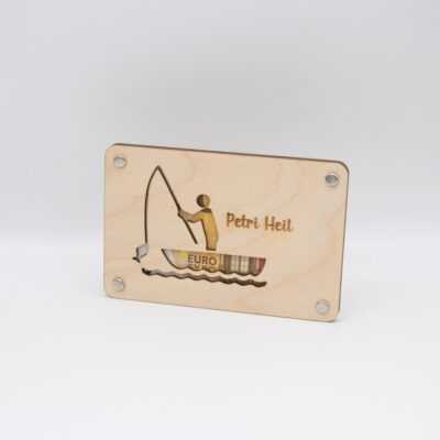 Holzkarte - Geldkarte - Geldgeschenk für Angler ( 10x 15 cm )