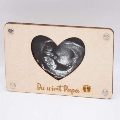 Holzkarte zur Schwangerschaftsverkündung - Ultraschallbild ( 10 x 15 cm )