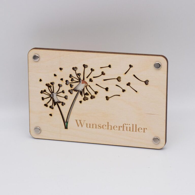 Holzkarte - Geschenkkarte Pusteblume - Wunscherfüller