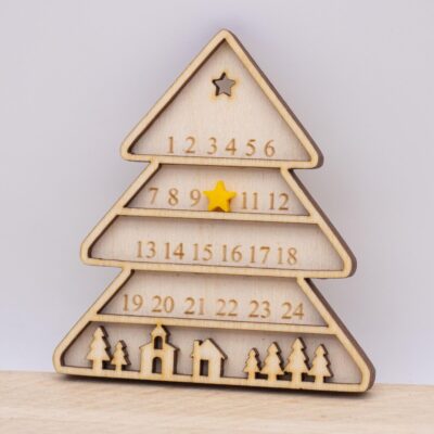 Wichtelzubehör - Weihnachts Countdown aus Holz – Wichteltür Zubehör Tannenbaum & Stern, Adventsdeko zum Abzählen der Tage bis Weihnachten