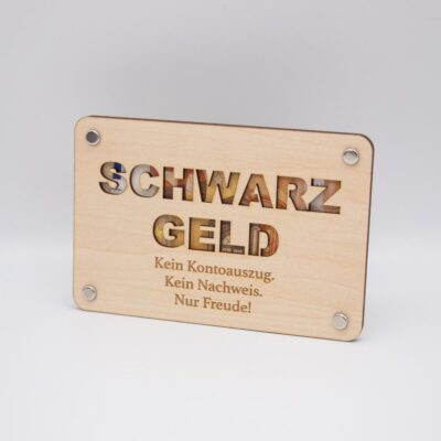 Geldgeschenkkarte aus Birkenholz – Schwarzgeld