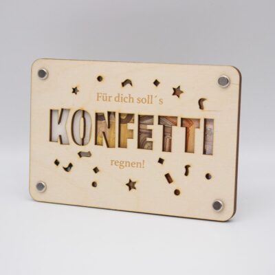 Geldgeschenkkarte aus Birkenholz – Für dich solls Konfetti regnen