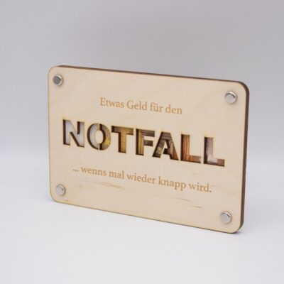 Holzkarte zum Geld schenken - Geld für den Notfall