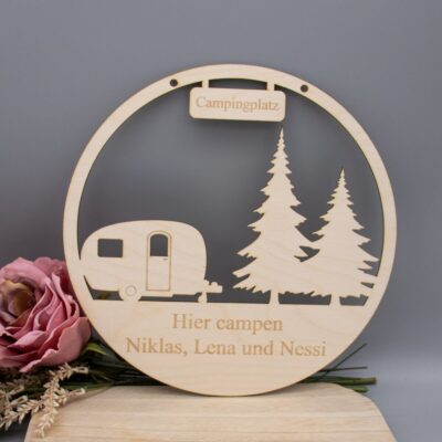 Holz Türschild für Wohnwagen - Camper personalisiert
