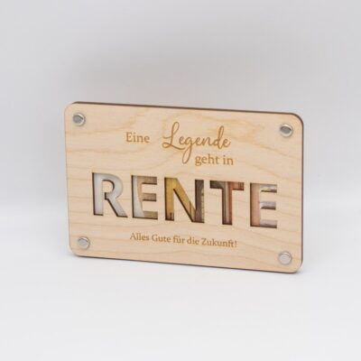 Holzkarte für Geldscheine - Rente ( 10x 15 cm )