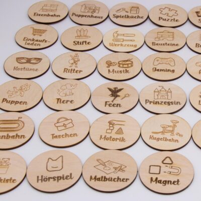 Holzschilder für Kinderzimmer mit niedlichen Motiven ( 6 cm ) , Spielzimmer organisieren - Trofast Schubladen Spielzeugkisten