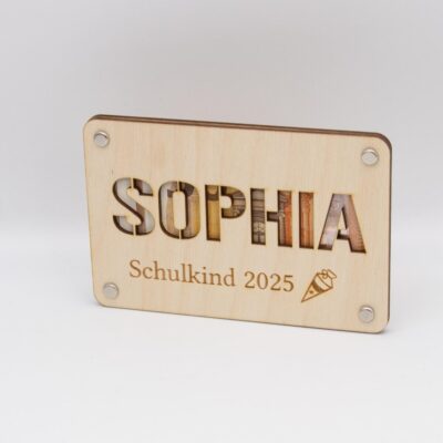 Holzkarte - Geldgeschenk zum Schulanfang - personalisiert