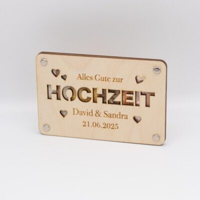 Holzkarte - Geldgeschenk zur Hochzeit - personalisiert