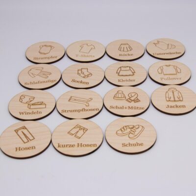 Holzschilder für Kleiderschrank, verschiedene Motive, Schrank organisieren - Kleidungsstücke - Kinderzimmer