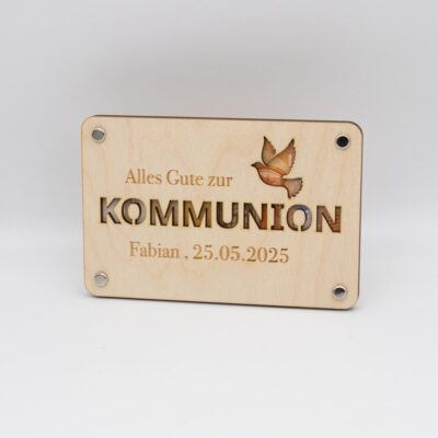 Holzkarte - Geldgeschenk zur Kommunion - personalisiert