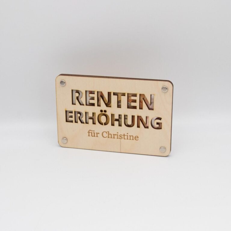 Holzkarte - Geldgeschenk zur Rente - Rentenerhöhung - personalisiert