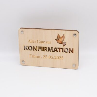 Holzkarte - Geldgeschenk zur Konfirmation - personalisiert