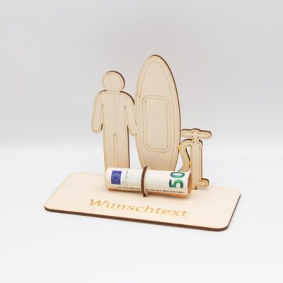Geldgeschenk SUP-Board mit Pumpe - aus Holz personalisiert