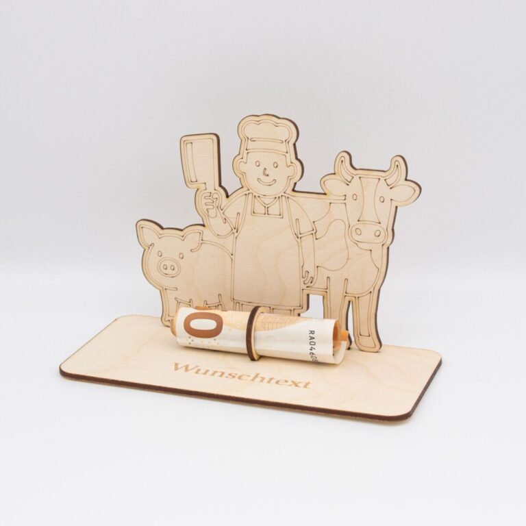 Geldgeschenk Fleischer - Metzger - aus Holz personalisiert