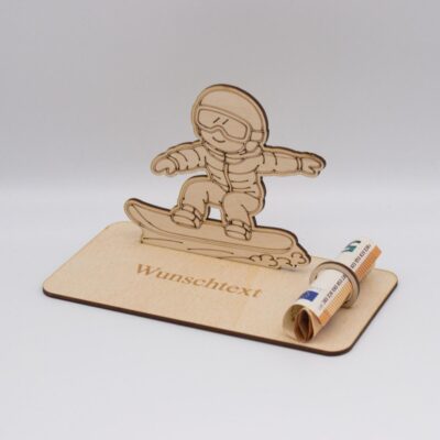 Geldgeschenk Snowboarder - aus Holz personalisiert