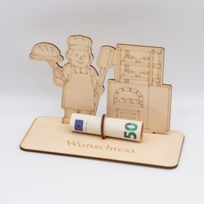 Geldgeschenk Bäcker - aus Holz personalisiert