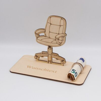 Geldgeschenk Drehstuhl/Büro- aus Holz personalisiert