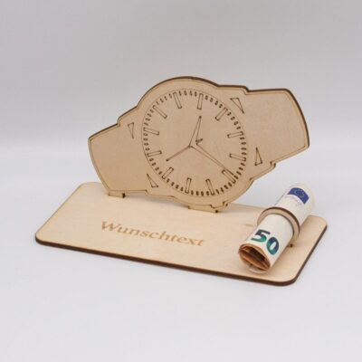 Geldgeschenk Armbanduhr - aus Holz personalisiert