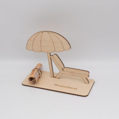 Geldgeschenk Strandurlaub / Sonnenliege - aus Holz personalisiert