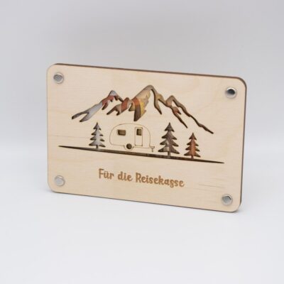 Holzkarte - Geldkarte - Geldgeschenk Camping ( 10x 15 cm )